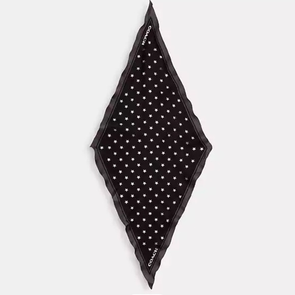 Coach Star Print Silk Diamond Scarf Black  Silver NWT - Picture 1 of 3